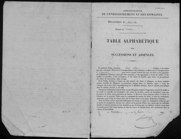 DOURDAN, bureau de l'enregistrement. - Tables des successions. - Vol. 11, 1842 - 1846. 