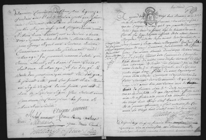 CHAMPLAN. - Registre d'état civil. - Registre des publications de mariages (an III-an X) 