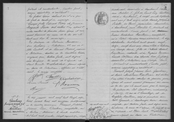 PALAISEAU. - Mariages : registre d'état civil.