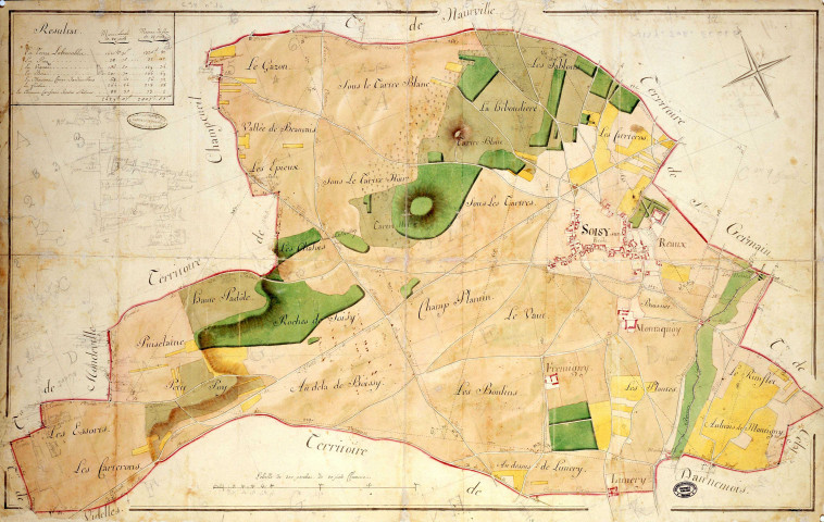 SOISY-SUR-ECOLE. - Plans d'intendance. Plan, Ech. 1/200 perches, Dim. 80 x 50 cm, [fin XVIIIe siècle]. 
