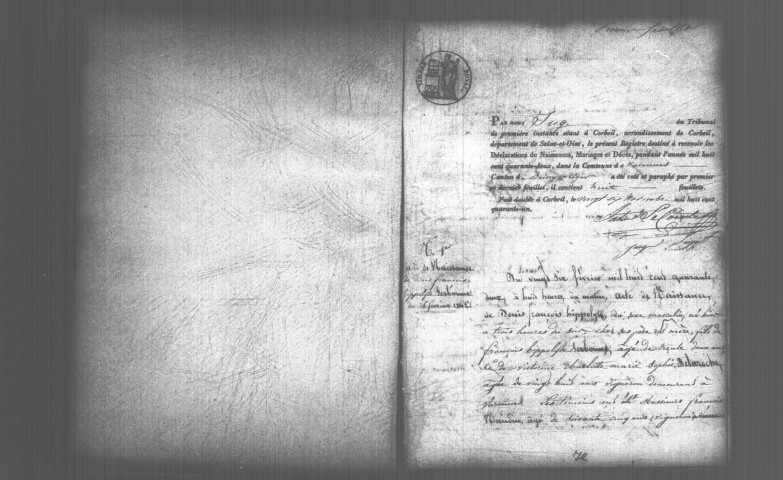 VARENNES-JARCY. Naissances, mariages, décès : registre d'état civil (1842-1862). 