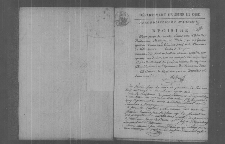 VILLECONIN. Naissances, mariages, décès : registre d'état civil (1809-1823). 