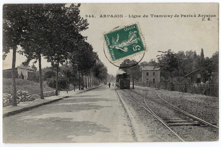 ARPAJON. - Ligne du tramway de Paris à Arpajon, EM, 1912, 1 mot, 5 c, ad. 