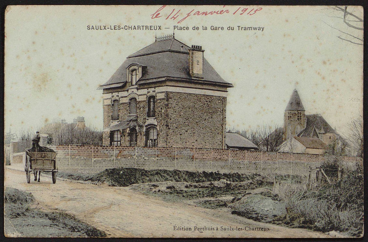 SAULX-LES-CHARTREUX .- Place de la gare du tramway (14 janvier 1915). 
