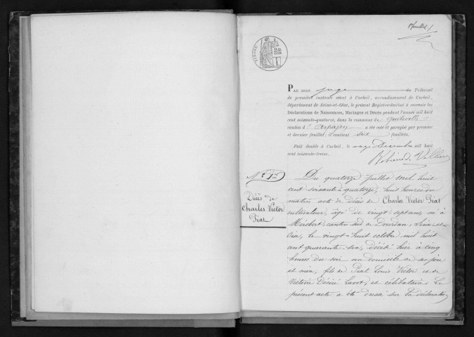 GUIBEVILLE. Naissances, mariages, décès : registre d'état civil (1873-1882). 