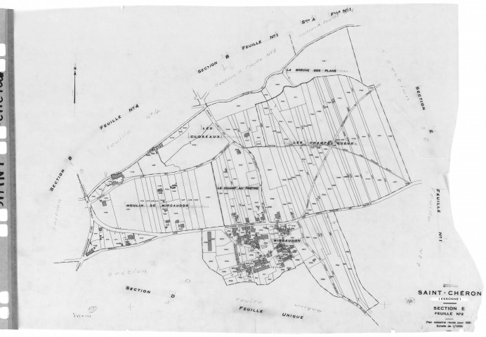 SAINT-CHERON. - Cadastre révisé pour 1951 : plans de la section B 1ère feuille, section D, section E 1ère feuille, idem 2ème feuille, [4 plans]. 