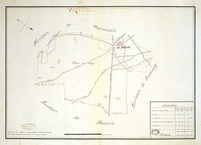 DELUGE (LE), annexe de MARCOUSSIS. - Plans d'intendance. Plan noir et blanc, dressé par DEVERT, Ech. 1/100 perches, Dim. 60 x 40 cm. 