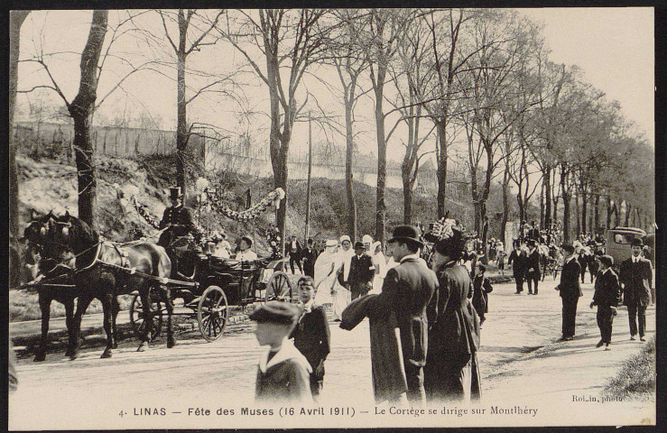 Linas.- Fête des muses (16 avril 1911) : Le cortège se dirige sur Montlhéry (1911). 