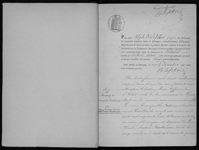 VIDELLES. Naissances, mariages, décès : registre d'état civil (1876-1882). 