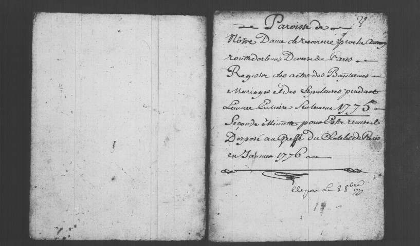 VERRIERES-LE-BUISSON. Paroisse Notre-Dame : Baptêmes, mariages, sépultures : registre paroissial (1775-1784). 