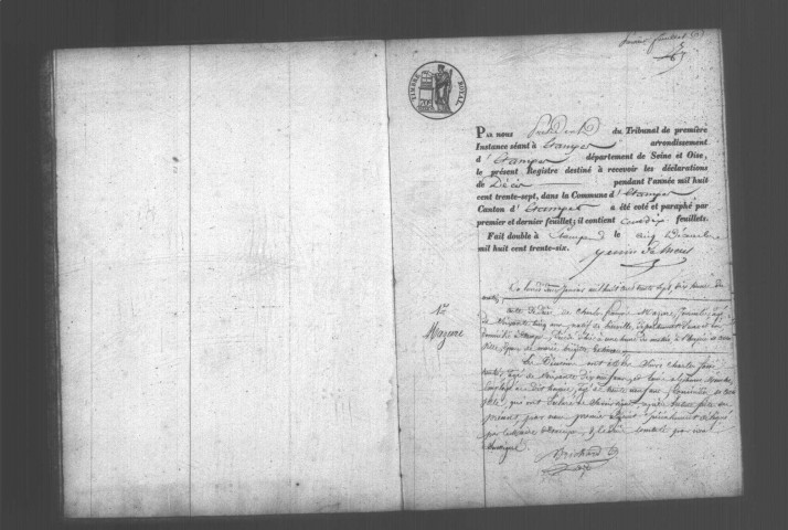 ETAMPES. Décès : registre d'état civil (1837). 