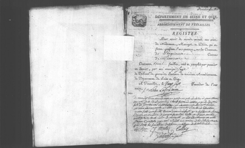 PECQUEUSE. Naissances, mariages, décès : registre d'état civil (an XIV-1824). 