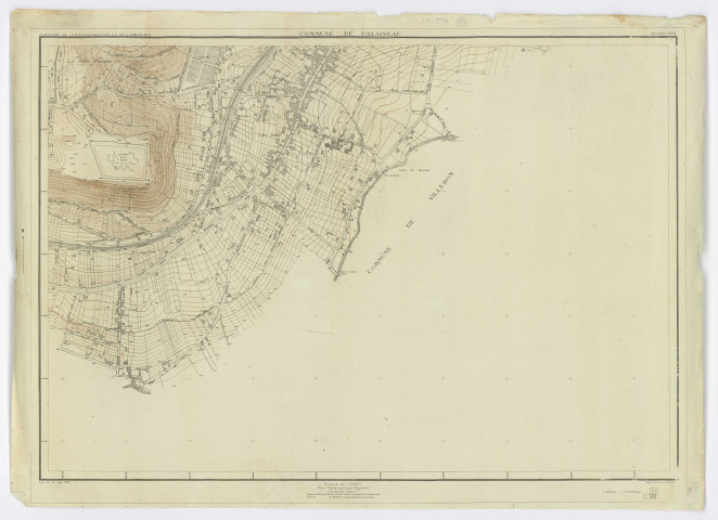 Plan topographique régulier de PALAISEAU dressé et dessiné par M. COLIN, géomètre, vérifié par M. BUNEAUX, ingénieur-géomètre, feuille 2, 1944. Ech. 1/2.000. N et B. Dim. 0,78 x 1,09. 