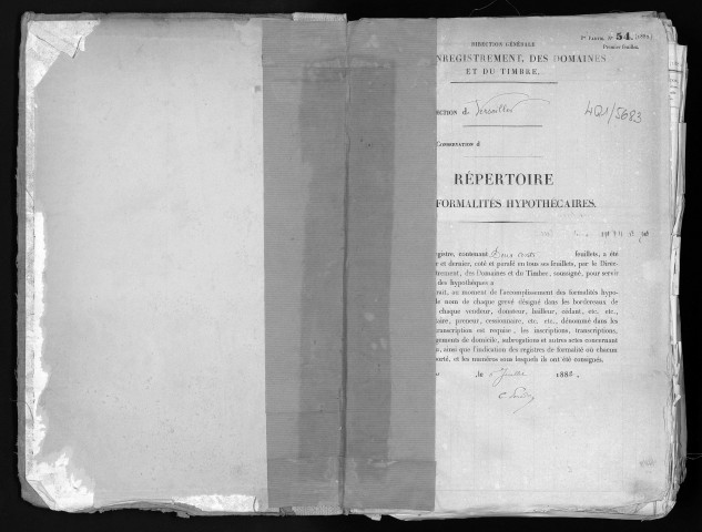 Conservation des hypothèques de CORBEIL. - Répertoire des formalités hypothécaires, volume n° 280 : A-Z (registre ouvert en 1882). 