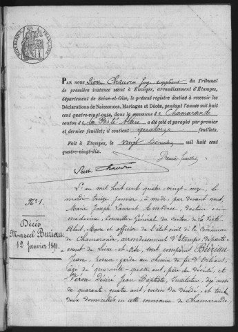 CHAMARANDE.- Naissances, mariages, décès : registre d'état civil (1891-1905). 