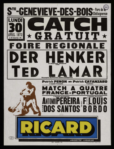 SAINTE-GENEVIEVE-DES-BOIS.- Foire régionale, spectacle de catch, Parc de la Châtaigneraie, 30 septembre 1973. 