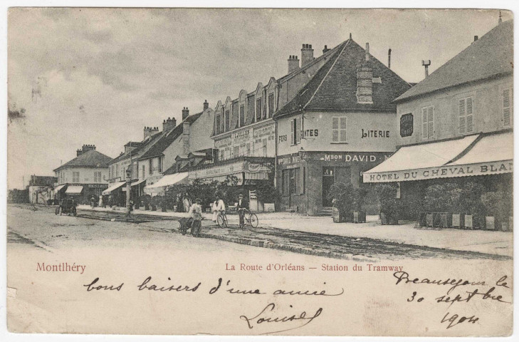 MONTLHERY. - Route d'Orléans. Station du tramway [Editeur Trianon, Debuisson, 1904, timbre à 5 centimes]. 