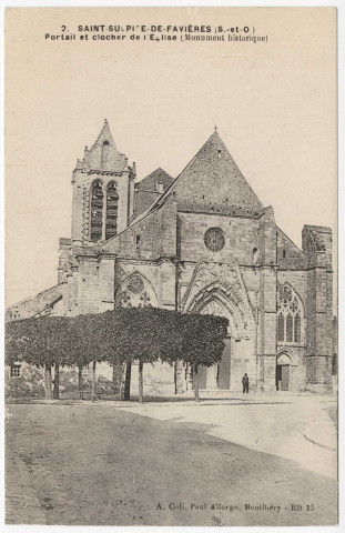 SAINT-SULPICE-DE-FAVIERES. - Portail et clocher de l'église (Monument historique) [Editeur Allorge]. 