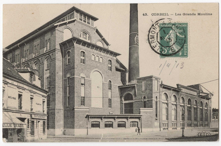 CORBEIL-ESSONNES. - Les grands moulins, ELD, 1913, 1 mot, 5 c, ad. 