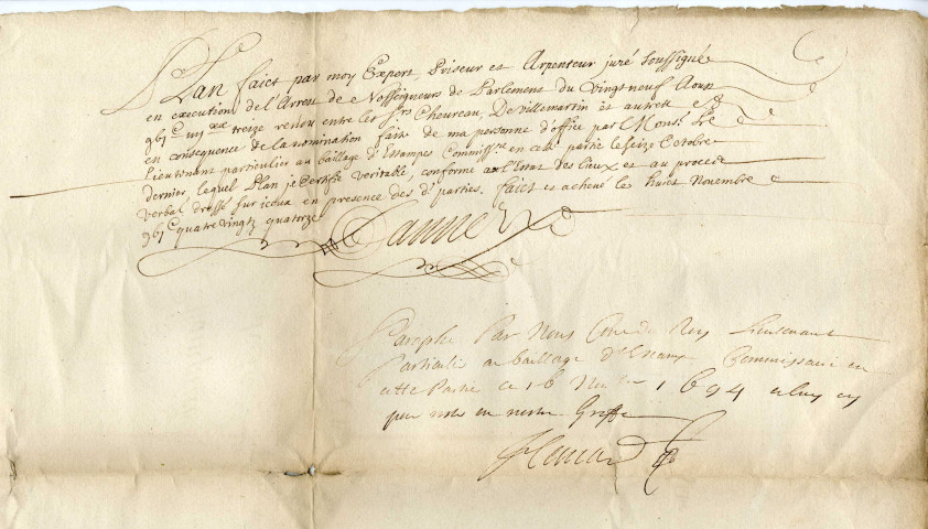 ETAMPES (Bailliage royal d'Etampes).- Procédure civile et criminelle : pièces de procédure (1694). 