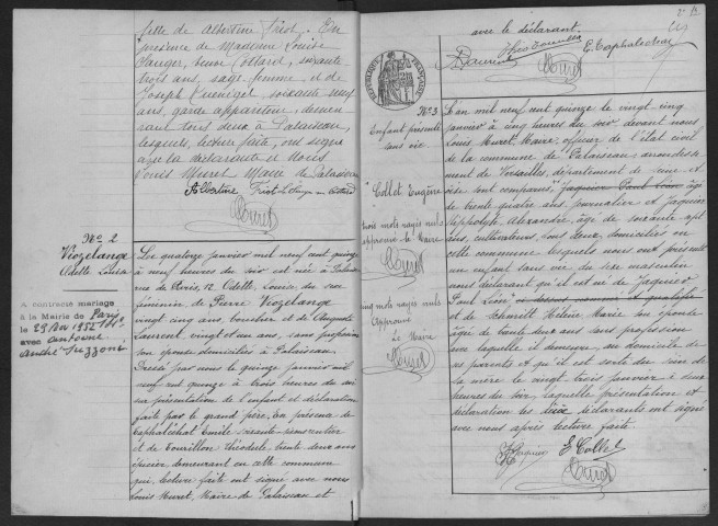 PALAISEAU. - Naissances : registre d'état civil.