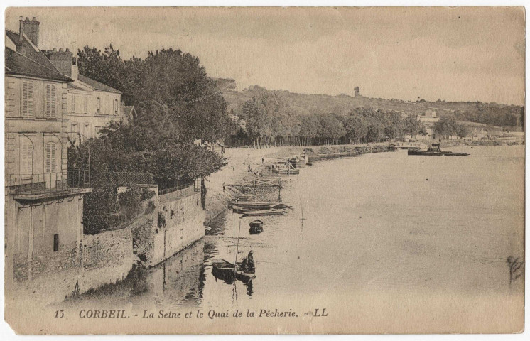 CORBEIL-ESSONNES. - La Seine et le quai de la Pêcherie, LL, 1923, 9 lignes, 10 c, ad. 