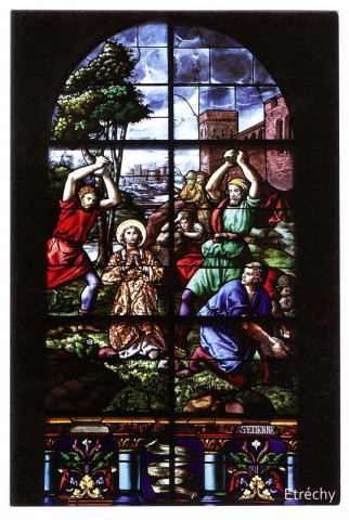 ETRECHY. - Eglise Saint-Etienne. Vitrail représentant saint Etienne, s.d. Editions Arelys, photo M.LYS Hagenmüller, couleur. 