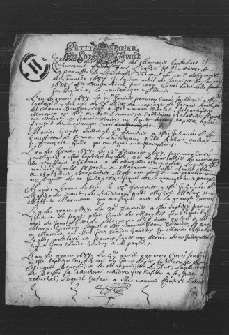 LEUDEVILLE. Paroisse Saint-Martin : Baptêmes, mariages, sépultures : registre paroissial (1687-1746). [Lacunes : B.M.S. (1688-1691, 1713-1736, 1740)]. 