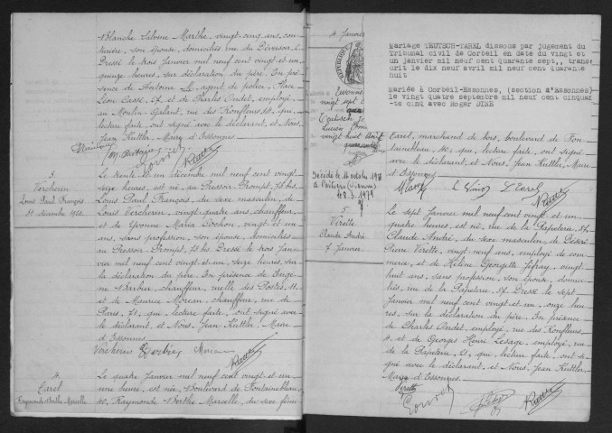 ESSONNES.- Naissances : registre d'état civil. 