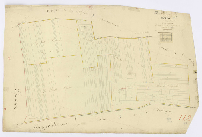 BOIGNEVILLE. - Section H - Vaugandnet (le), 2, ech. 1/1250, coul., aquarelle, papier, 66x100 (1813). 