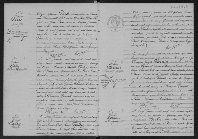 EPINAY-SUR-ORGE.- Décès : registre d'état civil. 