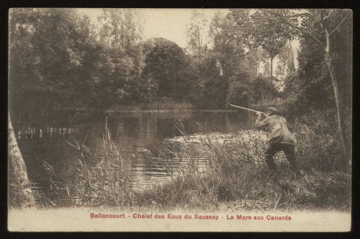 BALLANCOURT-SUR-ESSONNE. - Chalet des eaux du Saussay, la mare aux canards. Editeur Guillemain, 1923, 1 timbre à 10 centimes, sépia. 