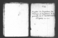 EPINAY-SOUS-SENART. Paroisse Sainte-Geneviève : Baptêmes, mariages, sépultures : registre paroissial (1755-1765). 