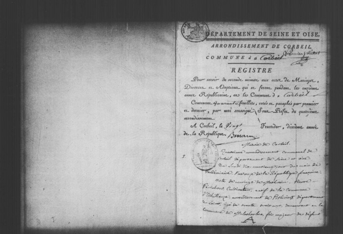 CORBEIL. Mariages : registre d'état civil (an XI-1807). 