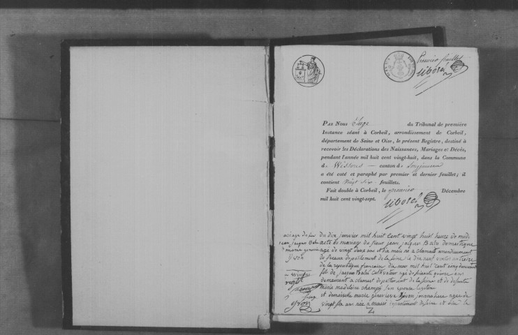 WISSOUS. Naissances, mariages, décès : registre d'état civil (1828-1838). 