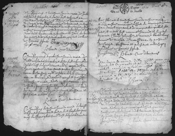 VARENNES-JARCY. - Registres paroissiaux. - Registre des baptêmes, mariages et sépultures (1675 - 02/01/1700). 