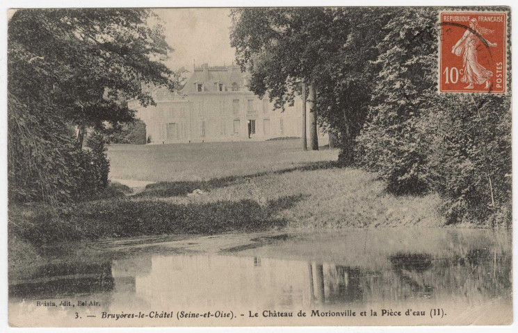 BRUYERES-LE-CHATEL. - Le château de Morionville et la pièce d'eau, Roisin, 2 mots, 10 c, ad. 