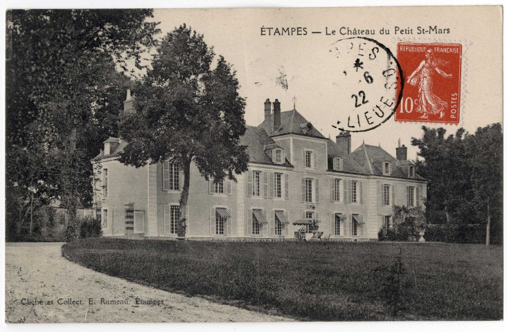 ETAMPES. - Le château du Petit-Saint-Mars [Editeur Rameau, 1922, timbre à 10 centimes]. 