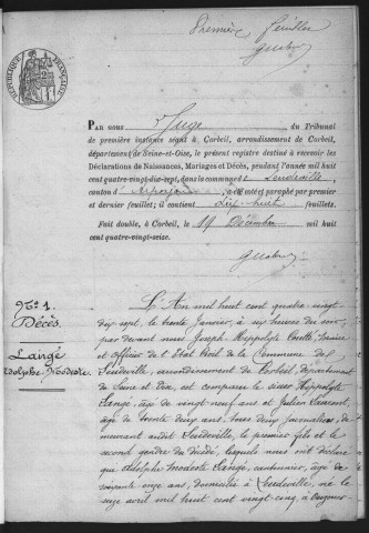 LEUDEVILLE.- Naissances, mariages, décès : registre d'état civil (1897-1904). 