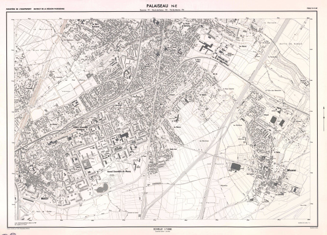 PALAISEAU. - Ministère de l'équipement, district de la région parisienne, feuilles IX-13-NE, IX-13-SO et IX-13-SE, levés stéréotopographiques aériens, non complétés sur le terrain, dressé et dessiné par l'Institut géographique national, 1967-1968. Ech. 1/5 000. Papier. N et B. Dim. 80 x 107,5 cm. [3 plans].