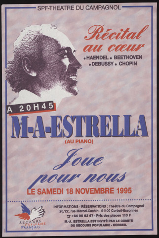 CORBEIL-ESSONNES. - Récital au coeur : M-A Estralla, au piano, joue pour nous, Théâtre du Campagnol, 18 novembre 1995. 