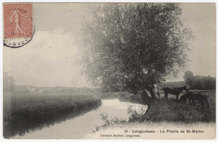 LONGJUMEAU. - L'Yvette et la prairie de Saint-Martin. Bouthier, (1906), 8 lignes, 10 c, ad. 