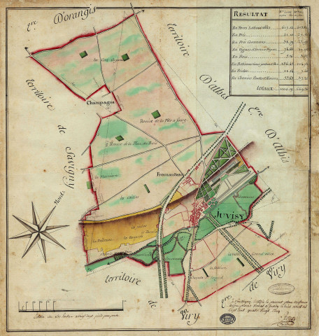 JUVISY.  - Plans d'intendance. Plan dressé par ROY le jeune, Ech. 1/150 perches, Dim. 45 x 45 cm. 