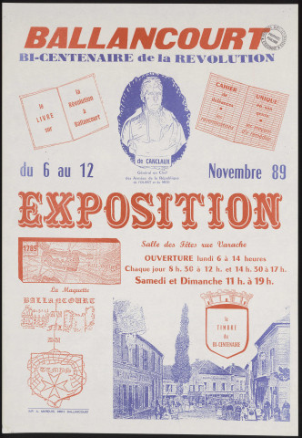 BALLANCOURT-SUR-ESSONNE.- Exposition : le Bi-centenaire de la Revolution, Salle des fêtes, 6 novembre-12 novembre 1989. 