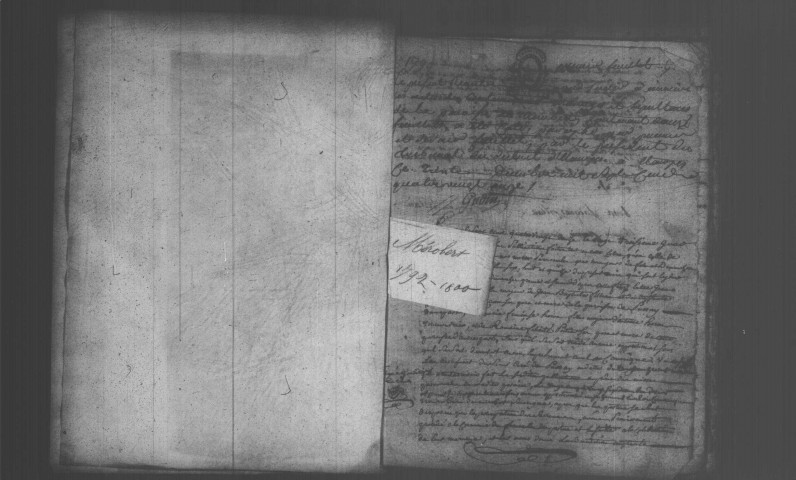 MEROBERT. Naissances, mariages, décès : registre d'état civil (1792-1800). [mariages (an VII et les six premiers mois de l'an VIII), voir 4E23]. 