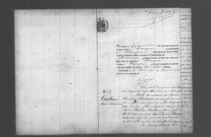 ETAMPES. Naissances : registre d'état civil (1857). 