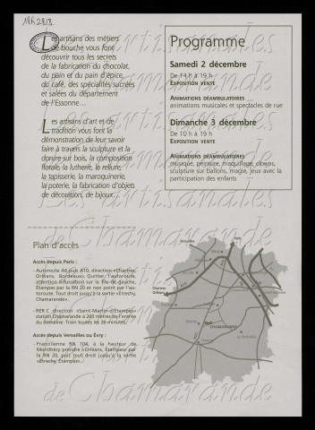 CHAMARANDE. - Exposition vente : l'Essonne artisanale s'invite à Chamarande. Métiers de bouche, artisanat d'art et de tradition, 2 décembre-3 décembre 2000. 