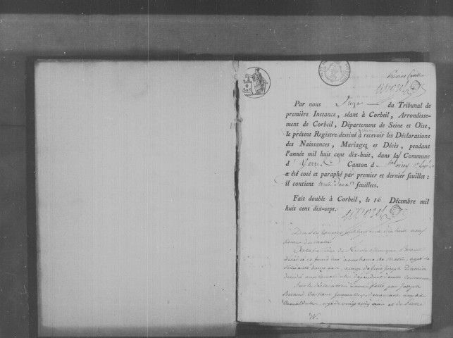 YERRES. Naissances, mariages, décès : registre d'état civil (1818-1824). 