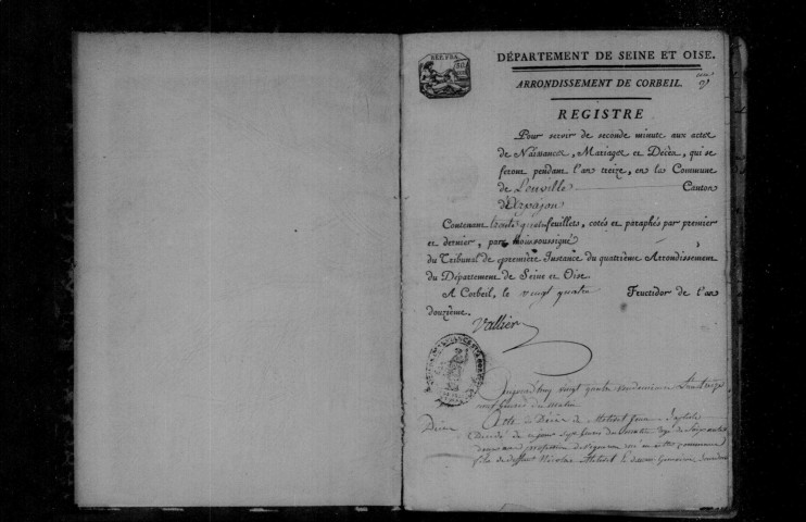 LEUVILLE-SUR-ORGE. Naissances, mariages, décès : registre d'état civil (an XIII-1810). 