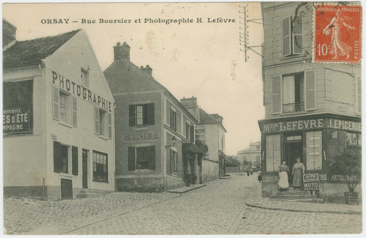 ORSAY. - Rue boursier et commerce (photographie H. Lefèvre). 1 timbre à 10 centimes. 